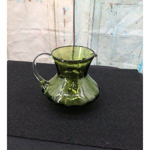 Green Blown Glass 4 inch Pitcher with a Colorless Handle